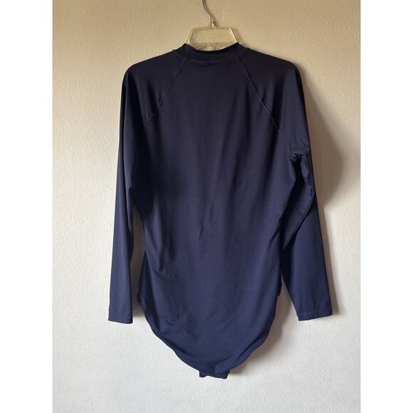 J Crew Women’s Size 16 Navy Blue Long Sleeve Zip Swimsuit Coastal Preppy Swim - Picture 2 of 6